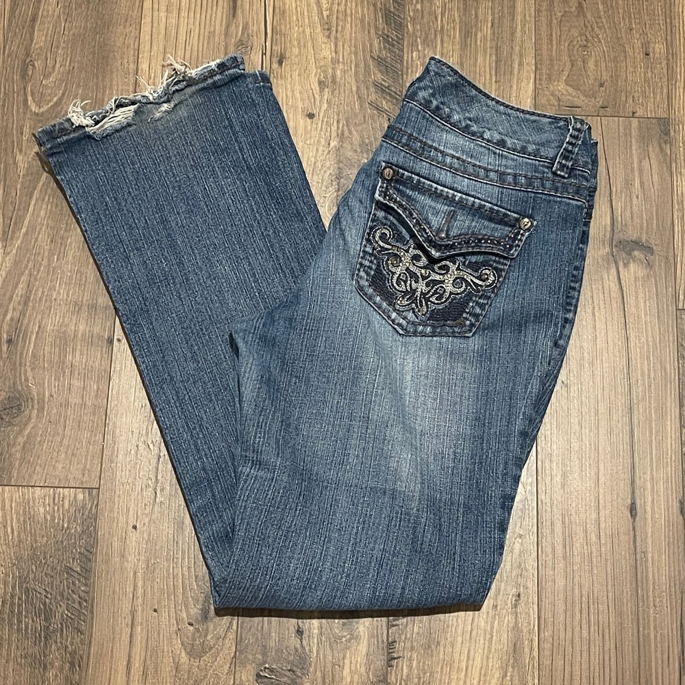Nine West Jeans Date Night Fit Bootcut Embellished Flap Pocket Blue Denim 29/8R